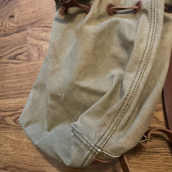 Madewell Olive Green cotton canvas Backpack brown leather detail